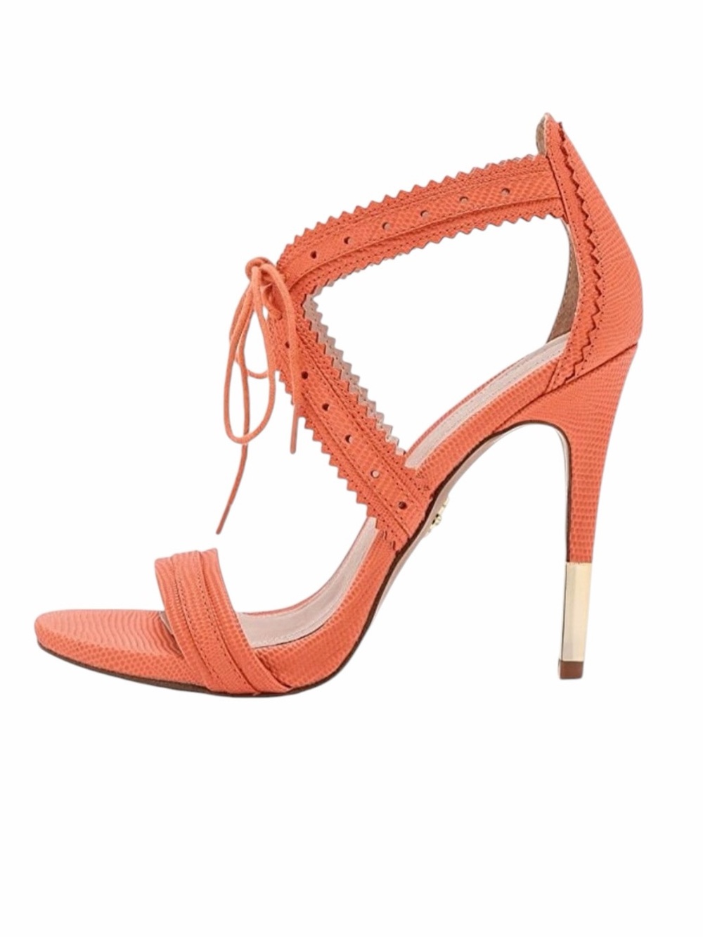Pour La Victoire Heeled‎ Sandals Womens 7 Coral Good Lace-Up Leather Strappy